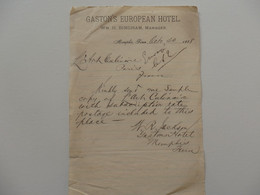 Lettre Gaston's European Hôtel WM. H. Bingham, Manager à Memphis Tennissi. - Etats-Unis