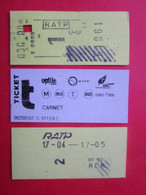 3 TICKETS Métro Autobus RATP SNCF - PARIS - 1°/2° Classe - DIVERS - Couleur JAUNE/MAUVE/JAUNE - TBE - Wereld