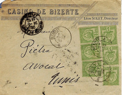 1903- Enveloppe  " CASINO DE BIZERTE  Affr/  5 C Régence X 6  Pour Tunis - Briefe U. Dokumente