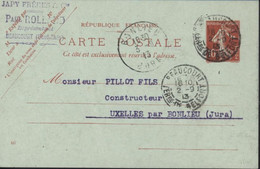 Entier CP Date 127 Semeuse Camée 10c Rouge Repiquage Commercial Japy Frères Beaucourt Haut Rhin Français 2 9 13 - Overprinter Postcards (before 1995)