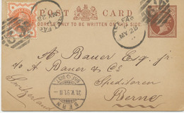 GB „62 / BELFAST“ IRISH Duplex Postcard Uprated With ½ D Jubilee To BERN 1891 - Nordirland