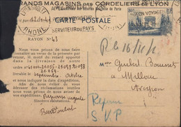 Entier CP Défilé De La Victoire Repiquage Grands Magasins Cordeliers Lyon CAD Lyon Grolée Rhône 1940 Flamme Pigeons - Overprinter Postcards (before 1995)