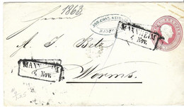 Baden Mannheim To Worms Written On Envelope 1863 B9, Arrival Cancel D1 5/11 In Circle On Back - Enteros Postales