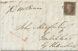 GB 1843 QV 1D Red-brown Bluish Paper (CL), Plate 30 Full Margins To Garelochhead - Storia Postale