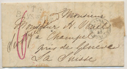 GB 1848 Stampless Partly Unpaid Entire From „LONDON“ Via France To Switzerland - Storia Postale