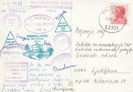 Yugoslavia Mountaineering Alpinism Postmarks , Pohorje Pesek Ruška Koča Uršlja Gora Ribniška Koča Črni Vrh 1974 - Escalade