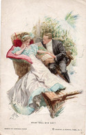 A931-  WHAT WILL SHE SAY ILLUSTRATION HARRISON FISHER SIGNER 1914 USED  VINTAGE POSTCARD - Fisher, Harrison