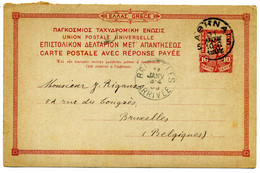 Grèce - Entier  Postal 10 ( Réponse  Payée ) De  Athènes  Pour  Bruxelles En  1902 (T 137) - Enteros Postales