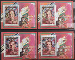 Madagascar, 1993,Overprint In Gold/silver,15th Ann Of His Death 1977-192 In English/french, Block 237 Ia+ib+iia+iib, MNH - Elvis Presley