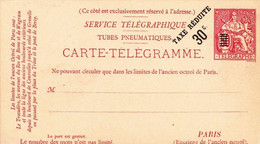 Carte Telegramme Chaplain 50c Rose Surcharge Taxe Réduite 30c Noire 6 Lignes 130*74 - Pneumatiques