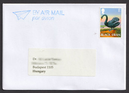 2003 UNITED KINGDOM - GREAT BRITAIN Black Swan BIRD - AIR MAIL Par Avion - Cover Letter HUNGARY - Cygnes