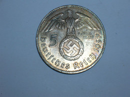 ALEMANIA 5 MARCOS PLATA 1937 F (Hindemburg, Aguila Y Escudo) (4858) - 5 Reichsmark