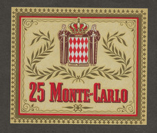 MONACO  ETIQUETTE BOITE DE 25 CIGARES MONTE CARLO NEUVE GOMME INTACTE - Etiquettes