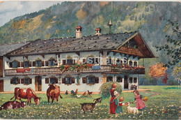 Schlierseehaus - Illustration - Cow - Serie 1 - Old Postcard - Germany - Unused - Schliersee