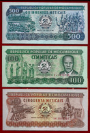 MOZAMBIQUE BANKNOTE - LOT OF 3 NOTES - 500 METICAIS 1986, 100 MT 1983, 50 MT 1986 UNC/AU (NT#01) - Mozambique