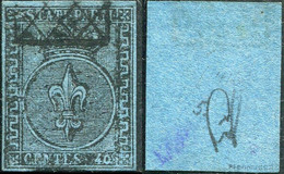 ANTICHI STATI 1852 PARMA 40 Centesimi Azzurro Sassone 5 € 1200 - Parme