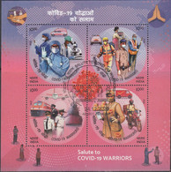 INDIA 2020 Salute To COVID-19 WARRIORS, PANDEMIC, Disease,Health, MS (Miniature Sheet First Day JABALPUR Cancelled)(o) - Usados