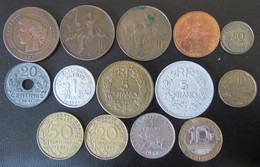 France - Lot De 14 Monnaies Diverses Dont 10 Centimes Cérès 1897 A Ou Encore 1 Franc Bazor 1944 B - Collections