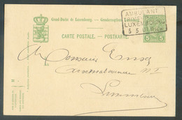 E.P. Carte 5 Centimes Obl. Griffe AMBULANT TROISVIERGES-LUXEMBOURG Du 5/05/1907 Vers Luxembourg - 17476 - Interi Postali