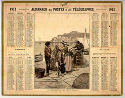 CALENDRIER GF 1912 - Le Raccommodage Des Filets De Pèche, Provence, Imprimeur Oberthur Rennes - Groot Formaat: 1901-20