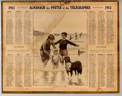 CALENDRIER GF 1912 - Bain De Mer, Enfant Et Le Chien, Imprimeur Oberthur Rennes - Tamaño Grande : 1901-20