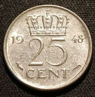 PAYS-BAS - NEDERLAND - 25 CENTS 1948 - Whilelmina - KM 178 - 25 Centavos