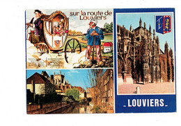 Cpm - 27 - Sur La Route De LOUVIERS - Blason Illustration Carrosse Borne Routière Paysan - Louviers