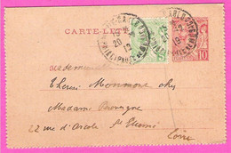 MONACO Carte Lettre Entier 10 Cts Rouge Albert 1er + Complément 5 Cts Vert Pour St Etienne - Ganzsachen