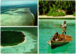 CPSM Maldives, Aerial Views, Maldives Island, Villingili ?, Multivue, Pêcheur, 1974 - Maldive