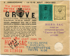 FRANCE ENVELOPPE AVEC TIMBRES DE GREVE DE SAUMUR + CACHET " ENVELOPPE OUVERTE TRANSPORTEE TOUTE VIDE " + CACHET......... - Dokumente