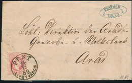 1869 5kr Távolsági Levélen "PEST LIPÓTVÁROS" - "ARAD VÁROS" - Otros & Sin Clasificación