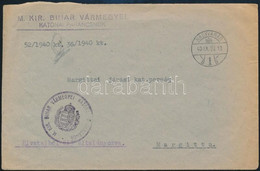 1940 Levél Margittára, "M. KIR. BIHAR VÁRMEGYEI KATONAI PARANCSNOK" - Other & Unclassified