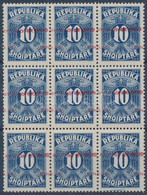 ** 1925 Portó Mi 26 Kilences Tömb Eltolódott + Több Fordított Felülnyomással / Postage Due Mi 26 Block Of 9 With Shifted - Altri & Non Classificati