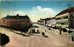 T2/T3 1915 Temesvár, Timisoara; Küttl Tér, Villamos, Sörcsarnok. Vasúti Levelezőlapárusítás 45. Sz. 1915. / Square, Tram - Unclassified