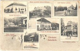 * T2/T3 1910 Zabola, Zabala; Községháza, Bene Uradalmi Intéző Lakháza, Gróf Mikes Kastély és Palota, Park Részlet A Mike - Unclassified