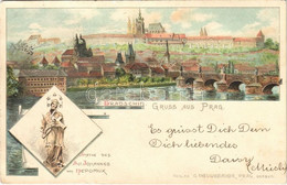 T2 1900 Praha, Prag; Hradschin, Statue Des Sct. Johannes Von Nepomuk / Castle, Statue. G. Neugebauer Art Nouveau, Litho - Unclassified