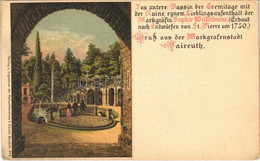 ** T2/T3 Bayreuth, Das Untere Bassin Der Eremitage Mit Der Ruine / Spa, Bath, Fountain. Litho (EK) - Non Classés