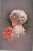 ** T2/T3 Child With Flowers. Children Art Postcard. Artist Signed (gyűrődés / Crease) - Non Classificati