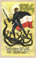 ** T2 1914 Und Wenn Die Welt Voll Teufel Wär... / WWI German Military Propaganda Art Postcard, German Flag S: Max Frey - Unclassified