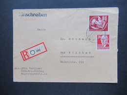 DDR 25.7.1950 DEBRIA Nr. 260 MiF Mit SBZ Köpfe Einschreiben Gestempelter R-Zettel Dresden N 52 Nach Bad Wildbad - Cartas & Documentos