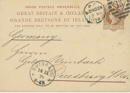 GB 1879 QV 1d Brown Postcard Duplex-cancel "LONDON / 18" Code P POSTMARK-ERROR - Storia Postale
