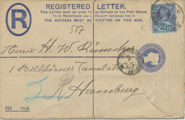 GB 1894 QV 2D PS Registered Env Uprated Jubilee 2 1/2D POSTMARK-ERROR HAMBURG - Storia Postale