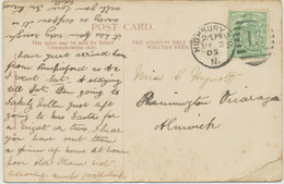 GB 1905 EVII 1/2 D Fine Col. Postcard Duplex-cancel "HIGHBURY S.O. / N. / 15" - Storia Postale