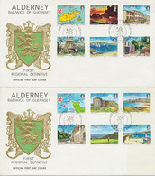 GB 1983 Definitives-Sight Seing Of Alderney 1P-18P (12 Values) Complete On 2 FDC - Alderney
