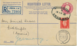 GB 1938 GV 4 1/2 D Lilac Superb Postal Stationery Registered Envelope PERFIN - Gezähnt (perforiert)