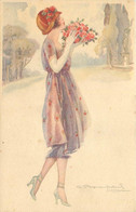 BOMPARD. S (illustrateur) - Femme Aux Fleurs , Silhouette, Mode, Chapeau. - Bompard, S.