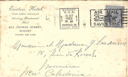 1933- Cover From Sidney Affr. 3 Pence   To Nex Caledonia Cancelled AIR MAIL / SAVES TIME Illustrated - Storia Postale