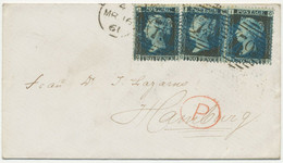 GB 1861 QV 2d Blue Pl.8 (3x GE,GI,GJ) Very Rare Multifranking Superb Cvr "79" - Storia Postale