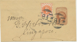 GB 189? QV 1/2 D Wrapper Uprated W 1/2 D Jubilee From LONDON "FB" To SINGAPORE - Lettres & Documents