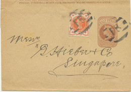 GB 189? QV 1/2 D Wrapper Uprated W 1/2 D Jubilee With VARIETY Framebreak, To SINGAPORE - Rare Destination - Lettres & Documents